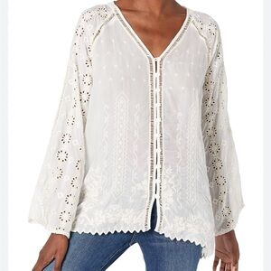 NWT! Johnny Was Laurel Amari Delicate Boho Pale Cream Blouse Size L